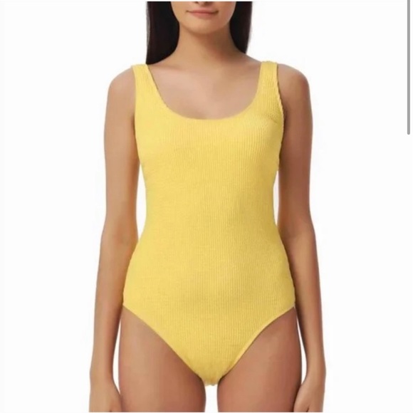 NWT Yellow Lucky Brand One Piece Swimsuit Textured Scoop - Picture 3 of 10